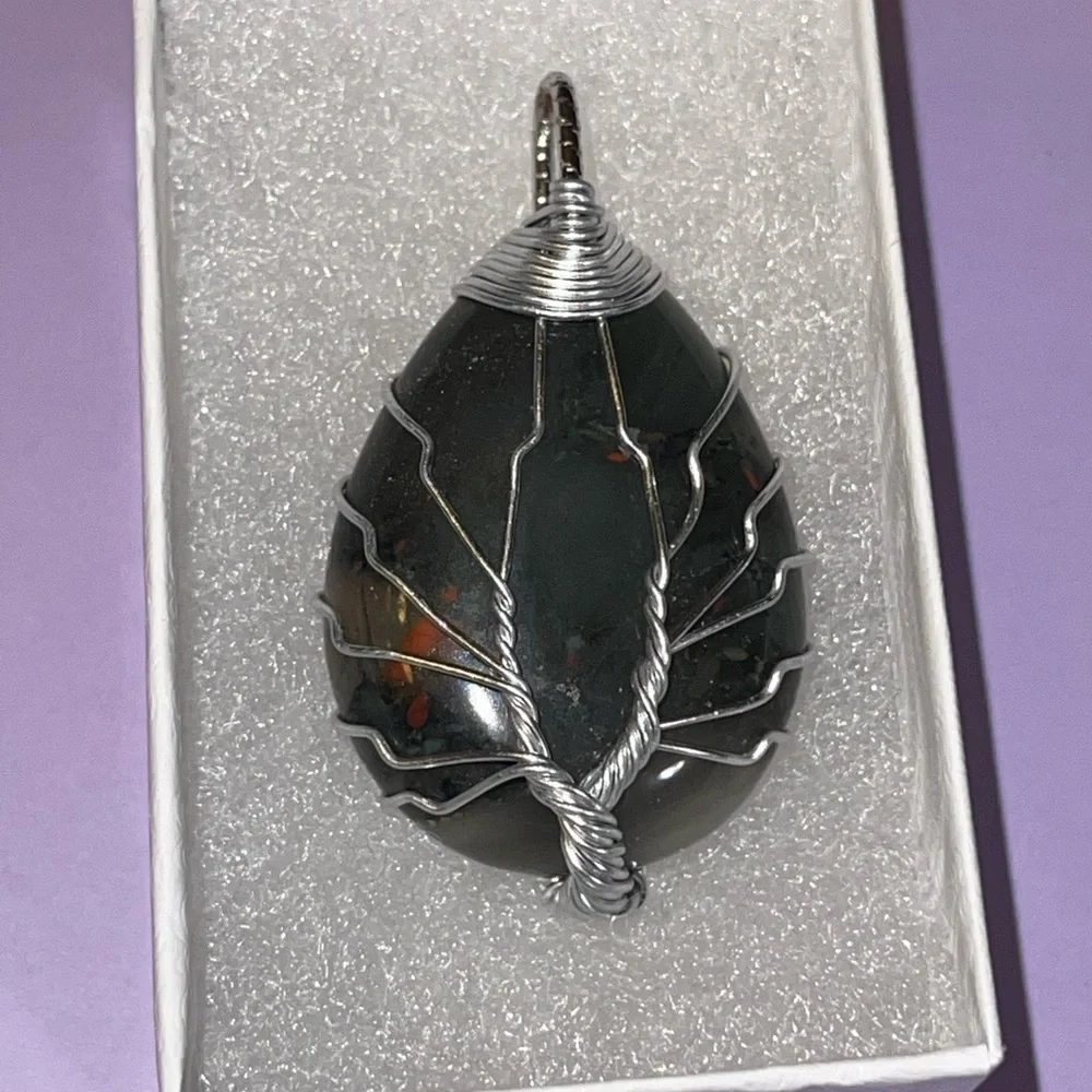Sterling Wrapped Black Agate Pendant